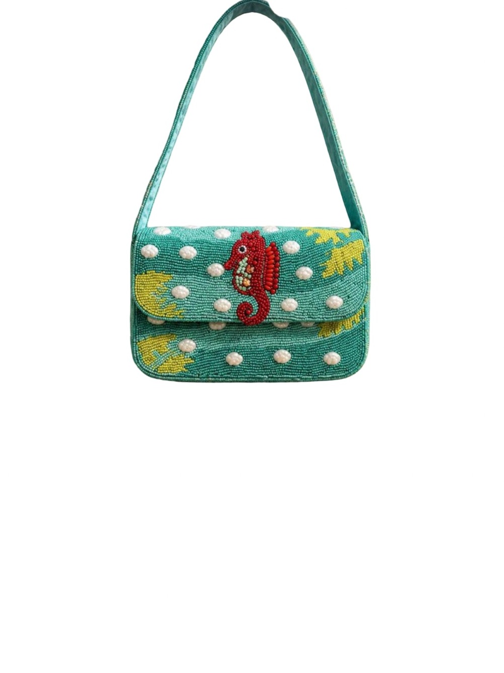 Turquoise Beaded Seahorse Shoulder Bag